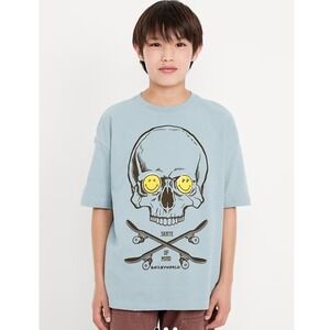 NWT Smiley World Boys Oversized Graphic T-Shirt Foggy Dew Blue Skull Skate M 8